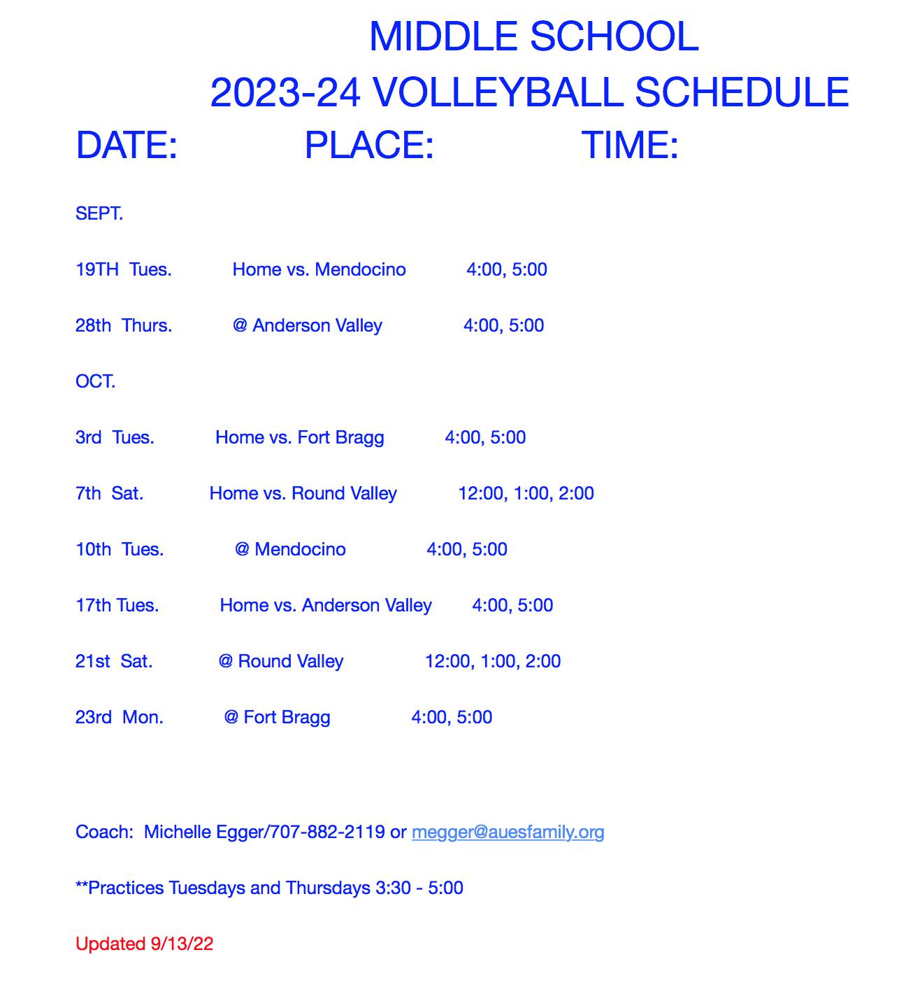 Middle School Girls volleyball 2023