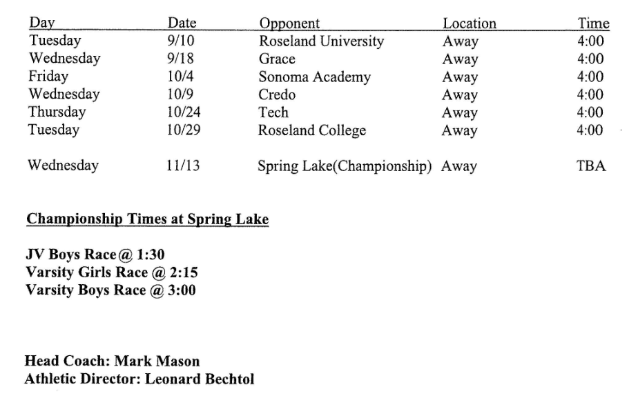 2024 Cross Country Schedule