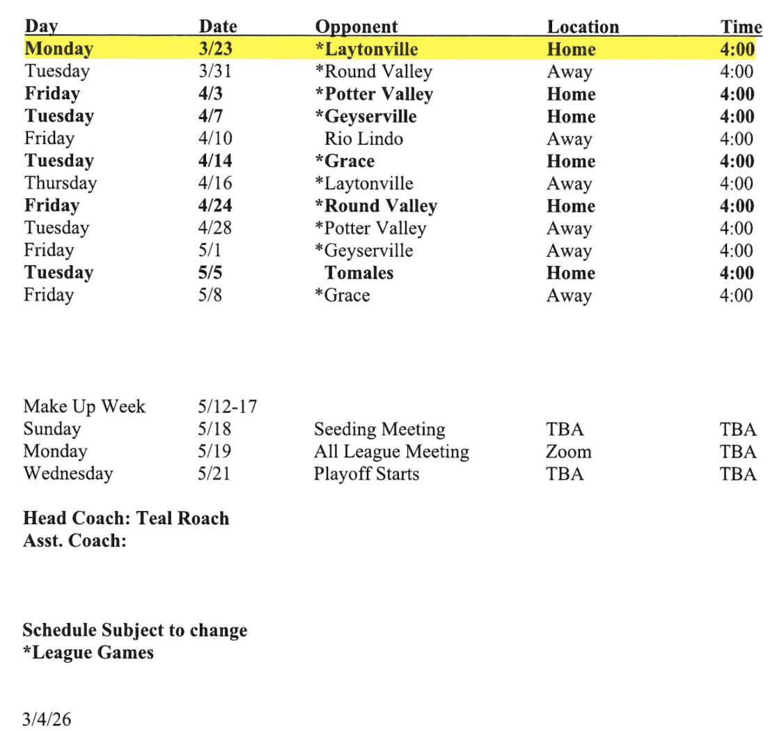 boys baseball schedule